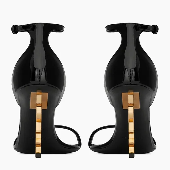 Yves Saint Laurent Black and Gold Heels with Iconic Logo Saint Laurent Opyum YSL - Picture 4 of 9